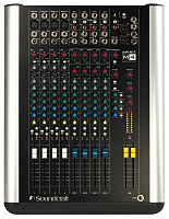 SOUNDCRAFT SPIRIT M4 12-канальный микшерский пульт, 4 мик/лин. входа 4 стерео канала 3-полосный эквалайзер с параметрическим Mid диапазоном в моно каналах 4 AUX посыла 4 стереовозврата S/PDIF выход RCA входы/выходы на магнитофон direct выходы фейдеры 100