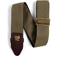 Ernie Ball 4673 ремень гитарный Olive Canvas, холщовый, с кожаными концами и латунной пряжкой