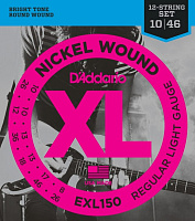 D'ADDARIO EXL150 струны для 12-ти струнной электрогитары Regular Light 010/.010 .013./013, .017/.008,.026w/.012p, .036w/