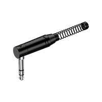 ROXTONE RJ3RPP-BN Разъем 6.3 мм stereo Male Jack угловой с пружиной, цвет черный, покрытие контактов никель, максимальные размеры кабеля: 7 мм с пружиной, 8.5 мм без пружины