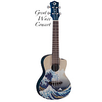 Luna UKE GWC  укулеле концерт, чехол в комплекте,рисунок "Большая волна" художника Хокусай на деке