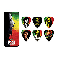 DUNLOP BOB-PT01М Bob Marley Rasta Series Набор медиаторов в жестяной коробке, жесткость Medium (6 шт.)
