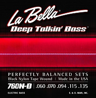 LA BELLA 760N-B струны для 5-струнной бас-гитары (060-070-094-115-135), обмотка черный нейлон, серия Deep Talking Bass