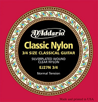 D'ADDARIO EJ27N 3/4 струны для классической гитары 3/4, Silver, Normal Tension