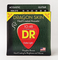 DR DSA-2/10 струны для акустической гитары, 2 комплекта, калибр 10-48, серия DRAGON SKIN™, обмотка фосфористая бронза, покрытие есть