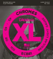 D'ADDARIO ECB81 Regular Light 45-100 струны для 4-струнной бас-гитары, Soft,, хром, плоск.оплетка, 45-100