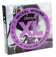 D'ADDARIO EXL115-4BT Струны для электрогитары EXL115 - 3 комплекта
