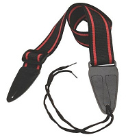 OnStage GSA10BKRD  ремень для гитары, полипропилен, кожаные концы, 2", черный с красными полосками