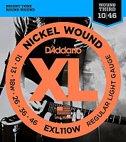 D'ADDARIO EXL110W струны для электрогитары, Regular Light Wound 3-я в обмотке, никель, 10-46