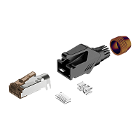 ROXTONE RJ45C5E-PH-BN Ethernet разъем RJ45 (часть A) CAT5e, 150 МГц, макс. AWG26, металлический зажим, с удобным держателем сердечника провода (деталь B), с нейлоновым защитным корпусом (деталь C) со специальной системой зажима кабеля