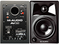 M-Audio AV32  Комплект из двух качественных мониторов ближнего поля, 3" низ, 3/4" верх (шёлк), 15 Вт каждый, регулировка громкости, выключатель питания, входы: балансные TRS, небалансные RCA, выход на наушники.