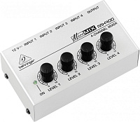 Behringer MX400 аналоговый микшер, 4 канала, 4 линейных моно входа Jack, моно-выход Jack